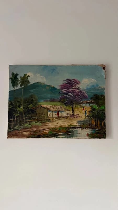 Senza Marca Tablou pictat pe tela original vintage firmato